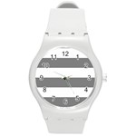 Horizontal Stripes - White and Gray Round Plastic Sport Watch (M)
