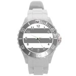Horizontal Stripes - White and Gray Round Plastic Sport Watch (L)