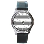 Horizontal Stripes - White and Gray Round Metal Watch
