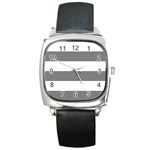 Horizontal Stripes - White and Gray Square Metal Watch