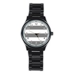 Horizontal Stripes - White and Gray Stainless Steel Round Watch