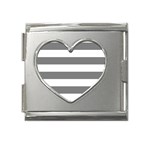 Horizontal Stripes - White and Gray Mega Link Heart Italian Charm (18mm)