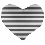 Horizontal Stripes - White and Gray Large 19  Premium Flano Heart Shape Cushion