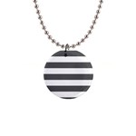Horizontal Stripes - White and Dark Gray 1  Button Necklace