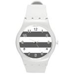 Horizontal Stripes - White and Dark Gray Round Plastic Sport Watch (M)