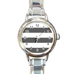 Horizontal Stripes - White and Dark Gray Round Italian Charm Watch