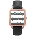 Horizontal Stripes - White and Dark Gray Rose Gold Leather Watch