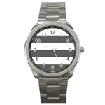 Horizontal Stripes - White and Dark Gray Sport Metal Watch