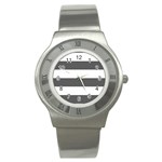 Horizontal Stripes - White and Dark Gray Stainless Steel Watch