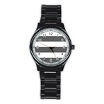 Horizontal Stripes - White and Dark Gray Stainless Steel Round Watch