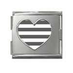 Horizontal Stripes - White and Dark Gray Mega Link Heart Italian Charm (18mm)