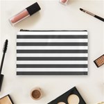 Horizontal Stripes - White and Dark Gray Cosmetic Bag (M)