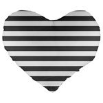 Horizontal Stripes - White and Dark Gray Large 19  Premium Heart Shape Cushion