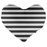 Horizontal Stripes - White and Dark Gray Large 19  Premium Flano Heart Shape Cushion
