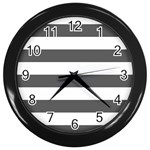 Horizontal Stripes - White and Dark Gray Wall Clock (Black)