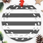 Horizontal Stripes - White and Dark Gray Round Filigree Ornament (Two Sides)