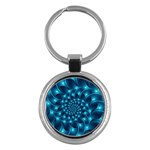 Glossy Light Blue Spiral Fractal Key Chain (Round)