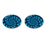 Glossy Light Blue Spiral Fractal Cufflinks (Oval)