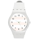 Horizontal Stripes - White and Seashell Round Plastic Sport Watch (M)