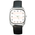 Horizontal Stripes - White and Seashell Square Metal Watch