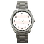 Horizontal Stripes - White and Seashell Sport Metal Watch