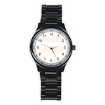 Horizontal Stripes - White and Seashell Stainless Steel Round Watch