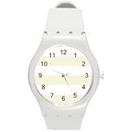 Horizontal Stripes - White and Beige Round Plastic Sport Watch (M)