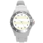 Horizontal Stripes - White and Beige Round Plastic Sport Watch (L)