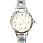 Horizontal Stripes - White and Beige Round Italian Charm Watch