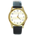 Horizontal Stripes - White and Beige Round Gold Metal Watch