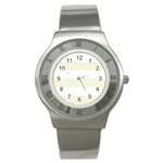 Horizontal Stripes - White and Beige Stainless Steel Watch