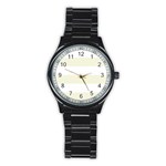 Horizontal Stripes - White and Beige Stainless Steel Round Watch