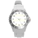 Horizontal Stripes - White and Ivory Round Plastic Sport Watch (L)
