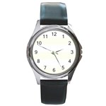 Horizontal Stripes - White and Ivory Round Metal Watch