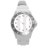 Vertical Stripes - White and Pastel Pink Round Plastic Sport Watch (L)