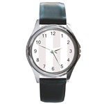 Vertical Stripes - White and Pastel Pink Round Metal Watch