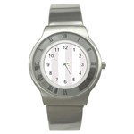 Vertical Stripes - White and Pastel Pink Stainless Steel Watch