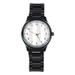 Vertical Stripes - White and Pastel Pink Stainless Steel Round Watch
