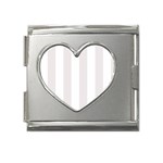 Vertical Stripes - White and Pastel Pink Mega Link Heart Italian Charm (18mm)