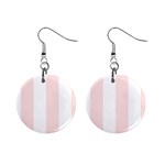 Vertical Stripes - White and Misty Rose Pink 1  Button Earrings