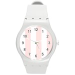 Vertical Stripes - White and Misty Rose Pink Round Plastic Sport Watch (M)