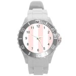 Vertical Stripes - White and Misty Rose Pink Round Plastic Sport Watch (L)