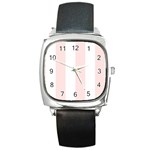 Vertical Stripes - White and Misty Rose Pink Square Metal Watch