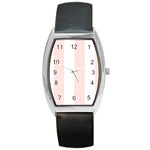 Vertical Stripes - White and Misty Rose Pink Barrel Style Metal Watch