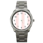 Vertical Stripes - White and Misty Rose Pink Sport Metal Watch