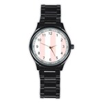 Vertical Stripes - White and Misty Rose Pink Stainless Steel Round Watch