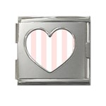 Vertical Stripes - White and Misty Rose Pink Mega Link Heart Italian Charm (18mm)