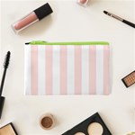 Vertical Stripes - White and Misty Rose Pink Canvas Cosmetic Bag (XS)