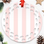 Vertical Stripes - White and Misty Rose Pink Round Filigree Ornament (Two Sides)