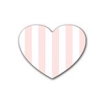 Vertical Stripes - White and Misty Rose Pink Rubber Coaster (Heart)